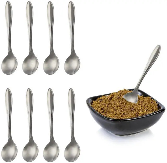 Main image of 8 Pack 3.7 Tiny Small Spoons Mini Metal Powder Scoop | for Spices, Seasoning (Salt, Pepper, Sugar), Desserts, Party