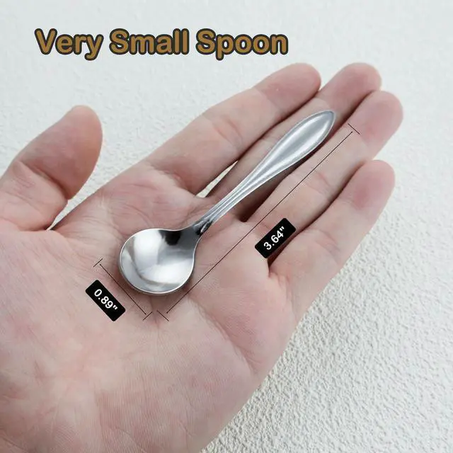 Alt view image 2 of 6 - 8 Pack 3.7 Tiny Small Spoons Mini Metal Powder Scoop | for Spices, Seasoning (Salt, Pepper, Sugar), Desserts, Party