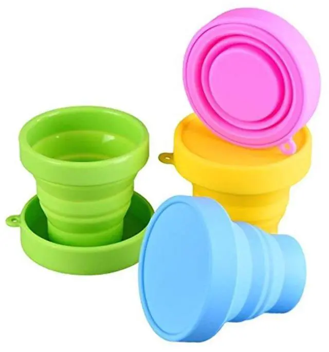Main image of Collapsible Cup Compact Silicone, Reusable Food Grade Folding Mug with Lids, Expandable Retractable Drinking Set, Portable, Pocket Size for Outdoor Camping Travel and Hiking