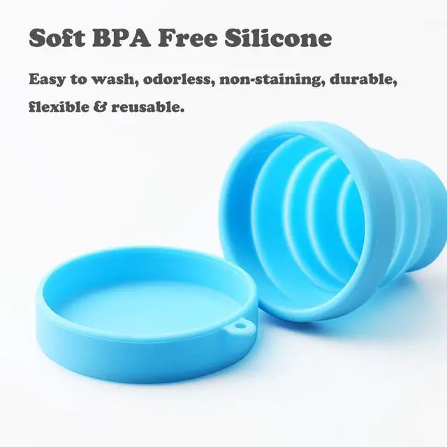 Alt view image 2 of 7 - Collapsible Cup Compact Silicone, Reusable Food Grade Folding Mug with Lids, Expandable Retractable Drinking Set, Portable, Pocket Size for Outdoor Camping Travel and Hiking
