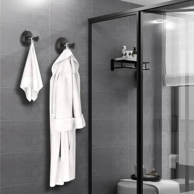 Alt view image 3 of 6 - Suction Cup Hooks for Shower Set of 2 Removable Stainless Steel Towel Hook for Bathroom Glass Window Door Wall and Suction Wreath Hook for Hanging Robe, Loofah, Coat - Black