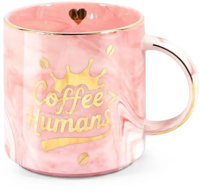 Main image of "CoffeeHuman" Ceramic coffee Mug - Funny Novelty Gift for Moms, Friends, Teachers & Coworkers - 13oz Adorable Pink Cup for Birthdays, Holidays & Daily Use - Cute for Women, Teens & Coffee Lovers