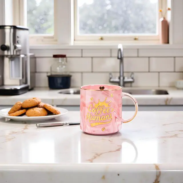 Alt view image 2 of 7 - "CoffeeHuman" Ceramic coffee Mug - Funny Novelty Gift for Moms, Friends, Teachers & Coworkers - 13oz Adorable Pink Cup for Birthdays, Holidays & Daily Use - Cute for Women, Teens & Coffee Lovers