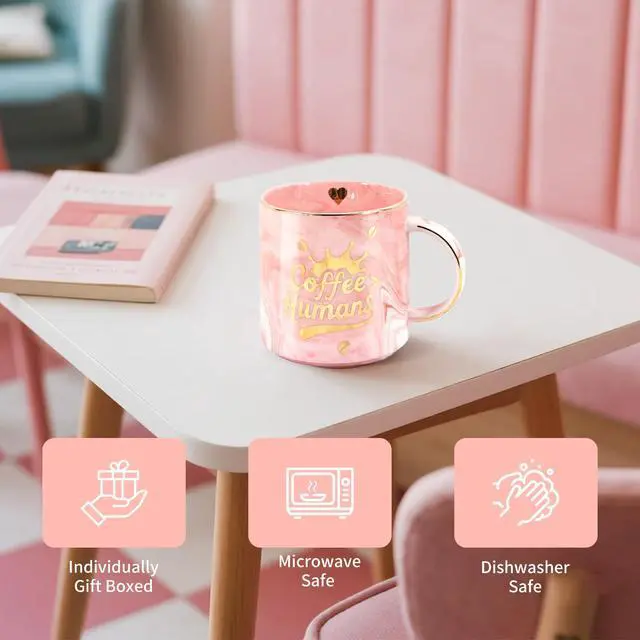 Alt view image 4 of 7 - "CoffeeHuman" Ceramic coffee Mug - Funny Novelty Gift for Moms, Friends, Teachers & Coworkers - 13oz Adorable Pink Cup for Birthdays, Holidays & Daily Use - Cute for Women, Teens & Coffee Lovers