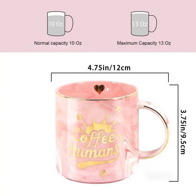 Alt view image 5 of 7 - "CoffeeHuman" Ceramic coffee Mug - Funny Novelty Gift for Moms, Friends, Teachers & Coworkers - 13oz Adorable Pink Cup for Birthdays, Holidays & Daily Use - Cute for Women, Teens & Coffee Lovers