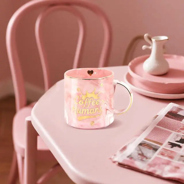 Alt view image 7 of 7 - "CoffeeHuman" Ceramic coffee Mug - Funny Novelty Gift for Moms, Friends, Teachers & Coworkers - 13oz Adorable Pink Cup for Birthdays, Holidays & Daily Use - Cute for Women, Teens & Coffee Lovers