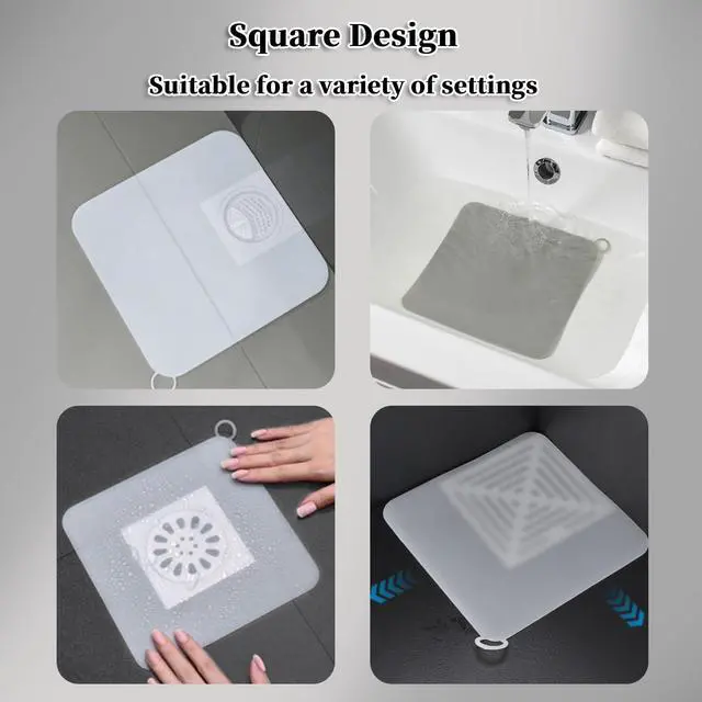 Alt view image 6 of 7 - 8x8 Inch Silicone Floor Drain Covers, 2 Pack Anti-Odor Mats Deodorizing Plugs to Keep Bugs Out, Silica Gel Drain Plugs Bathtub Drain Cover Sewer Deodorization Floor Drain Mat
