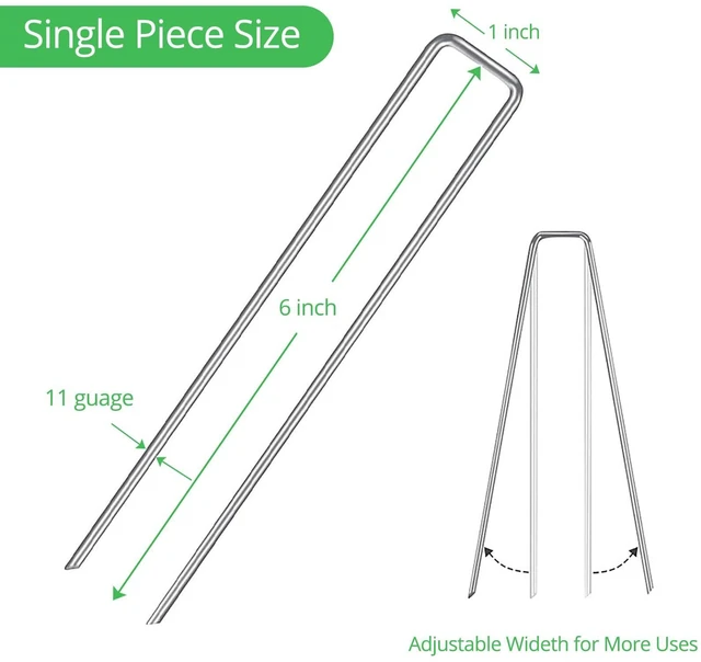 Alt view image 2 of 7 - 6 Inch Garden Stakes Metal Landscape Staples 11 Gauge Stakes Galvanized Steel Lawn Stakes Yard Staples Securing Pegs for Weed Barrier Fabric Ground Cover Holding Fence and Artificial Turf 10 Packs