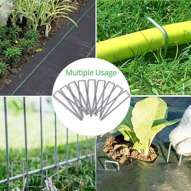 Alt view image 5 of 7 - 6 Inch Garden Stakes Metal Landscape Staples 11 Gauge Stakes Galvanized Steel Lawn Stakes Yard Staples Securing Pegs for Weed Barrier Fabric Ground Cover Holding Fence and Artificial Turf 10 Packs