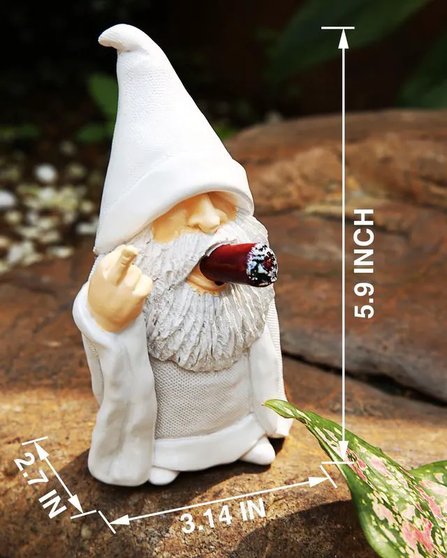Alt view image 5 of 6 - YYDGZG Middle Finger Figurine Decorations for Lawn Yard Balcony Porch Patio Home Ornaments OutdoorGarden Statue Outdoor, Smoking Wizard Gnome, 5.9 Inch (Statue A)