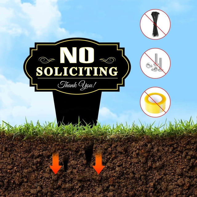 Alt view image 3 of 7 - Hooqict No Soliciting Sign for House Metal No Soliciting Yard Sign with Stake Outdoor Yard Decorations for Home Business Front Door Garden Lawn Backyard Decor - 13.9" x 11.8"