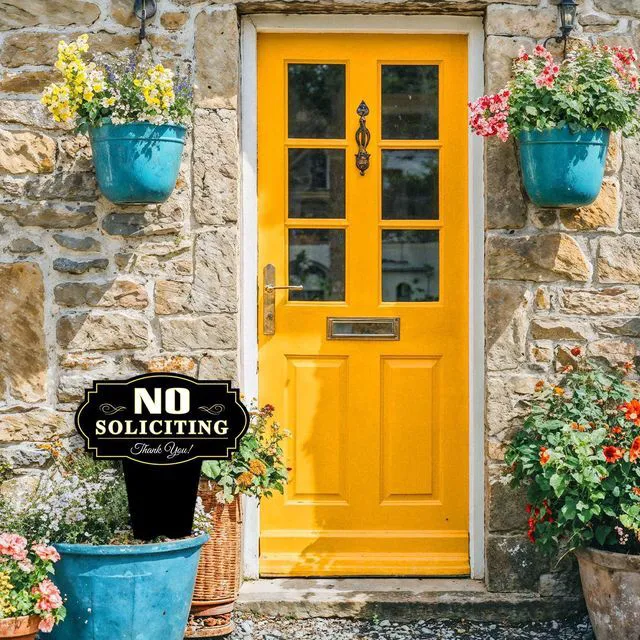 Alt view image 4 of 7 - Hooqict No Soliciting Sign for House Metal No Soliciting Yard Sign with Stake Outdoor Yard Decorations for Home Business Front Door Garden Lawn Backyard Decor - 13.9" x 11.8"