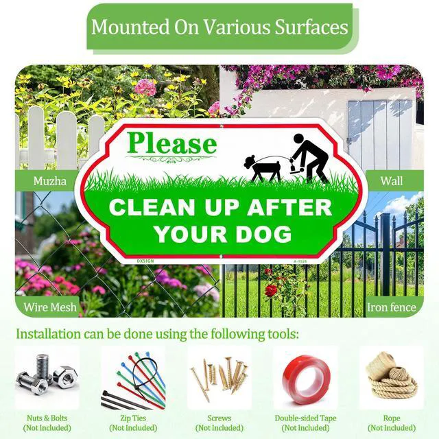 Alt view image 5 of 7 - Clean Up After Your Dog Sign, 14x7 Inch Aluminum No Poop Yard Sign | UV Printed Aluminum Dog Waste Sign with Adjustable Stake for Yard, Lawn, Fence and Outdoor Pet Areas
