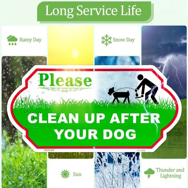 Alt view image 4 of 7 - Clean Up After Your Dog Sign, 14x7 Inch Aluminum No Poop Yard Sign | UV Printed Aluminum Dog Waste Sign with Adjustable Stake for Yard, Lawn, Fence and Outdoor Pet Areas