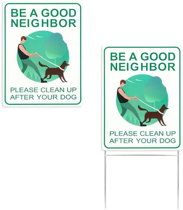 Main image of Clean Up After Your Dog Signs, 9" x 12", 2 Pack with 1 Metal Stake | No Dog Poop Lawn Signs, UV Protected & Waterproof, Double Sided Pick Up After Your Dog Sign for Yard