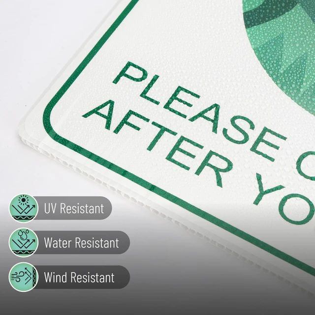 Alt view image 3 of 7 - Clean Up After Your Dog Signs, 9" x 12", 2 Pack with 1 Metal Stake | No Dog Poop Lawn Signs, UV Protected & Waterproof, Double Sided Pick Up After Your Dog Sign for Yard
