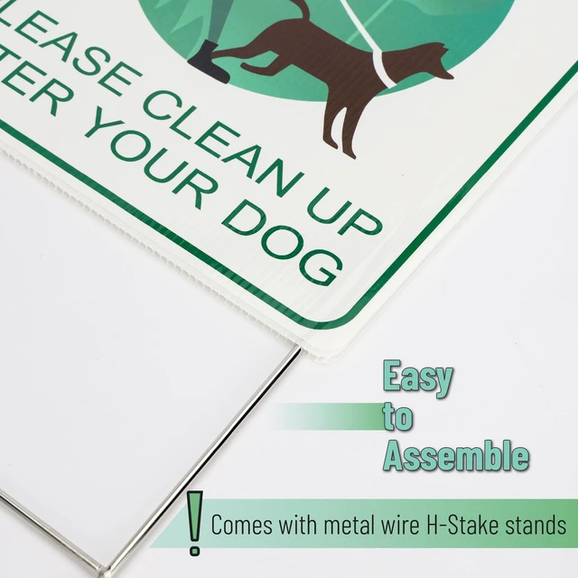 Alt view image 4 of 7 - Clean Up After Your Dog Signs, 9" x 12", 2 Pack with 1 Metal Stake | No Dog Poop Lawn Signs, UV Protected & Waterproof, Double Sided Pick Up After Your Dog Sign for Yard