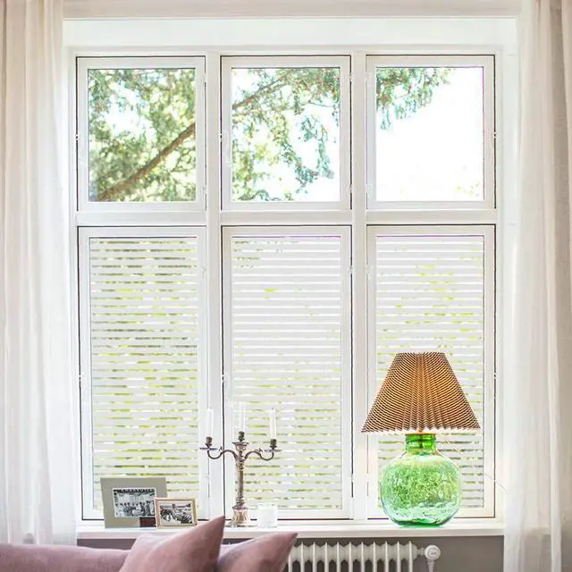 Alt view image 2 of 7 - Donox Window Privacy Film UV Protection Static Window Film Non-Adhesive Window Film Beautiful and Simple for Home Office Striped Patterns 11.8 X 78.7 Inches