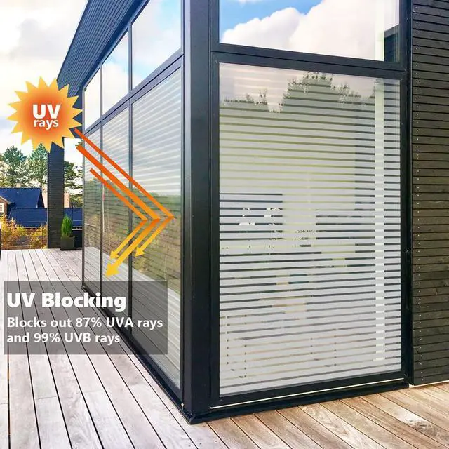 Alt view image 3 of 7 - Donox Window Privacy Film UV Protection Static Window Film Non-Adhesive Window Film Beautiful and Simple for Home Office Striped Patterns 11.8 X 78.7 Inches
