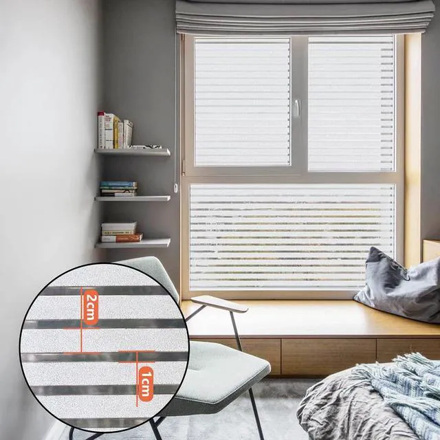Alt view image 5 of 7 - Donox Window Privacy Film UV Protection Static Window Film Non-Adhesive Window Film Beautiful and Simple for Home Office Striped Patterns 11.8 X 78.7 Inches