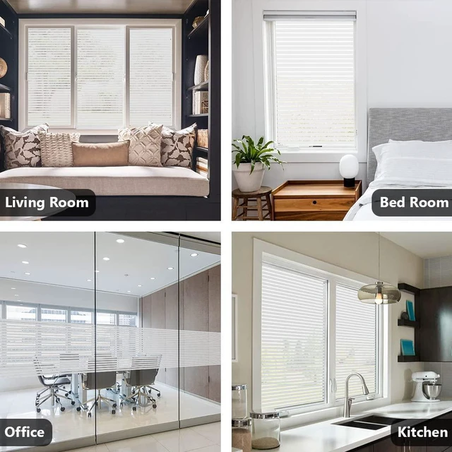 Alt view image 6 of 7 - Donox Window Privacy Film UV Protection Static Window Film Non-Adhesive Window Film Beautiful and Simple for Home Office Striped Patterns 11.8 X 78.7 Inches