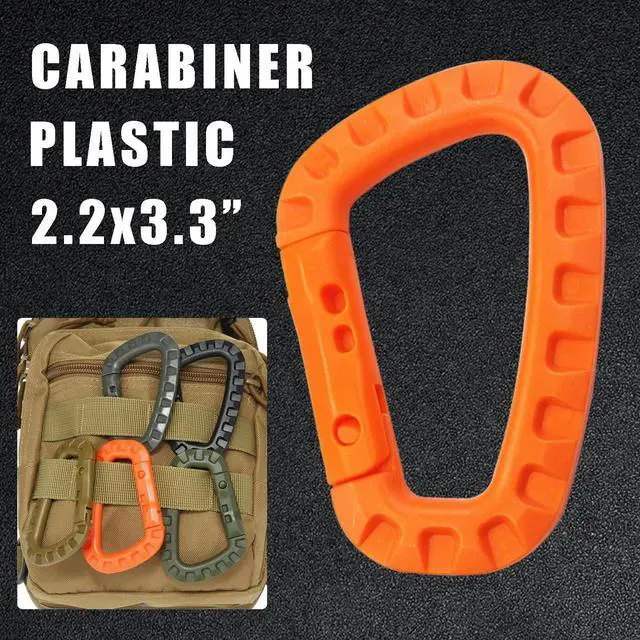 Alt view image 4 of 7 - 2Pack Tactical Gear Carabiner Keychain Clip Plastic D-Rings Large Key Chain Heavy Duty Snap Hook for Backpack, Belt, Keyrings, Bags, Bottle, Tent, Camping - Orange