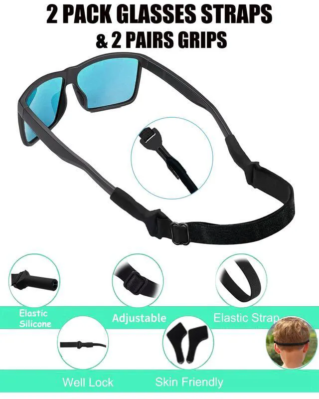 Alt view image 2 of 7 - AURAADORN Kids Glasses Strap for Boys Girls, 2 Pack Toddler Eye Glass Strap for Kids(6.5-10inch),Elastic Sunglass Eyeglass Ear Grip Toddler Glasses Strap