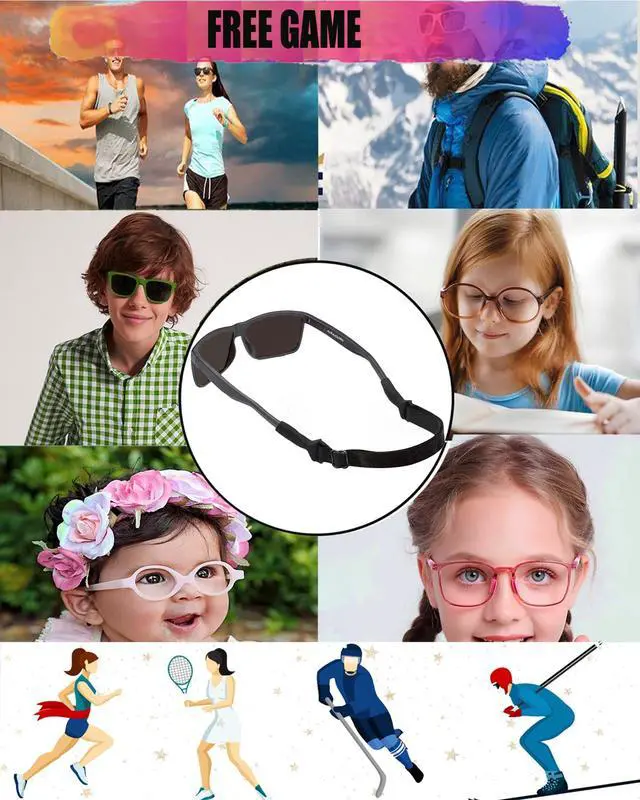 Alt view image 7 of 7 - AURAADORN Kids Glasses Strap for Boys Girls, 2 Pack Toddler Eye Glass Strap for Kids(6.5-10inch),Elastic Sunglass Eyeglass Ear Grip Toddler Glasses Strap