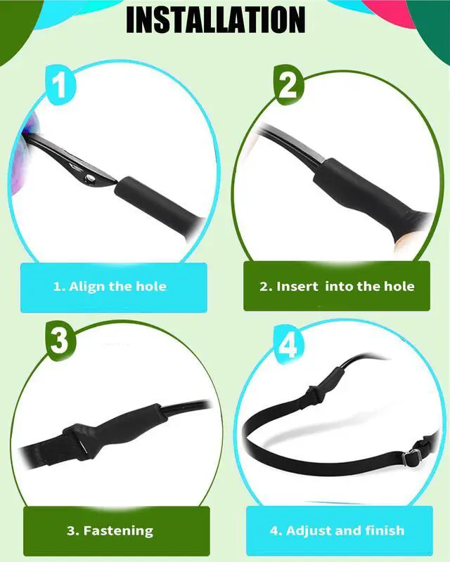 Alt view image 6 of 7 - AURAADORN Kids Glasses Strap for Boys Girls, 2 Pack Toddler Eye Glass Strap for Kids(6.5-10inch),Elastic Sunglass Eyeglass Ear Grip Toddler Glasses Strap
