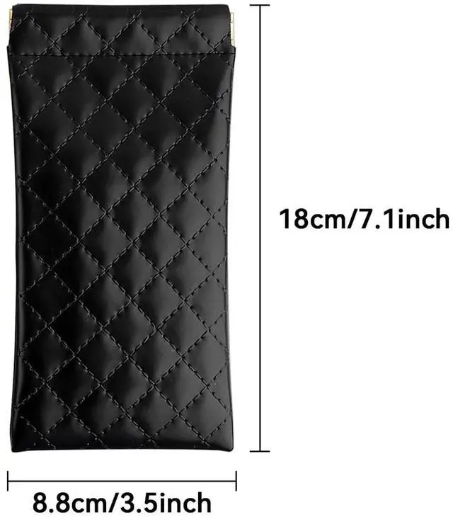 Alt view image 2 of 7 - ZACI 2 Pcs Leather Eyeglass Cases Portable Sunglasses Cases Squeeze Top PU Glasses Pouch Travel Soft Trinket Organizer Bags (Black Pink)