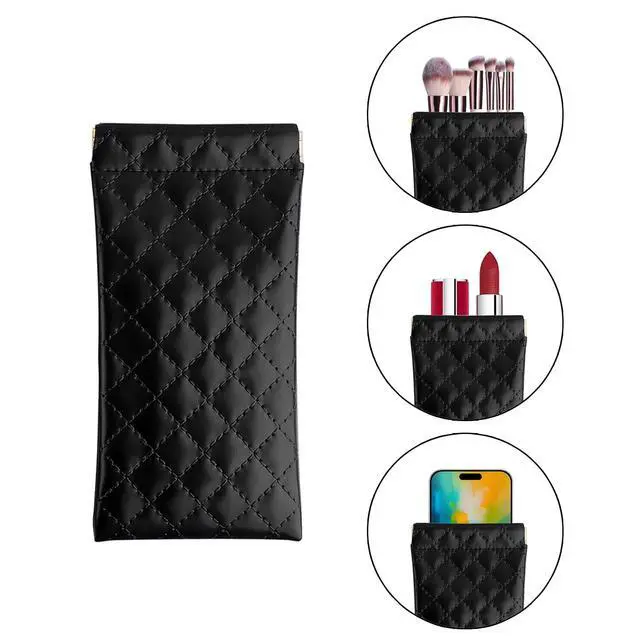 Alt view image 3 of 7 - ZACI 2 Pcs Leather Eyeglass Cases Portable Sunglasses Cases Squeeze Top PU Glasses Pouch Travel Soft Trinket Organizer Bags (Black Pink)