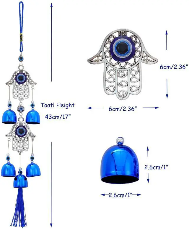 Alt view image 2 of 7 - BWINKA Blue Evil Eye Hanging Decoration Ornament Metal Wind Chimes for Home Garden Gift Decoration (Eye-Double)