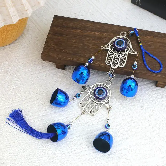 Alt view image 5 of 7 - BWINKA Blue Evil Eye Hanging Decoration Ornament Metal Wind Chimes for Home Garden Gift Decoration (Eye-Double)