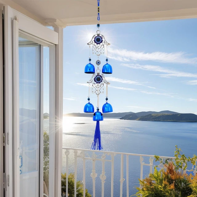 Alt view image 6 of 7 - BWINKA Blue Evil Eye Hanging Decoration Ornament Metal Wind Chimes for Home Garden Gift Decoration (Eye-Double)