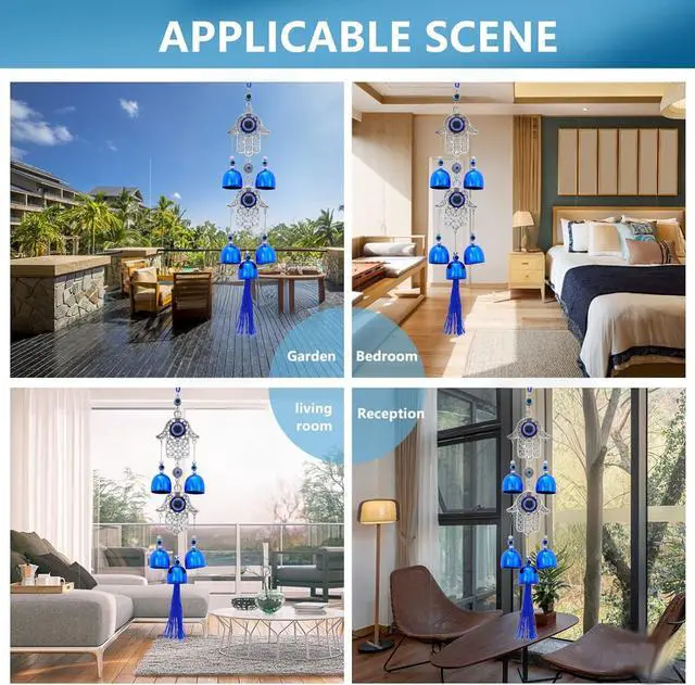 Alt view image 7 of 7 - BWINKA Blue Evil Eye Hanging Decoration Ornament Metal Wind Chimes for Home Garden Gift Decoration (Eye-Double)