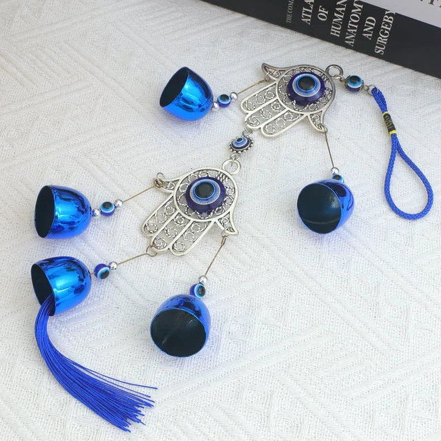 Alt view image 4 of 7 - BWINKA Blue Evil Eye Hanging Decoration Ornament Metal Wind Chimes for Home Garden Gift Decoration (Eye-Double)
