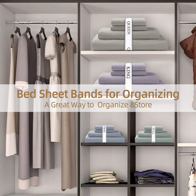 Alt view image 3 of 7 - Bed Sheet Organizer Bands - Sheet Keepers for Organizing,Elastic Sheet Storage Organizer for Linen Closet - Sheet Linen Labels for Bedding Sets-Bed Bands Sheet Storage for Organization (Full 4 Pack)