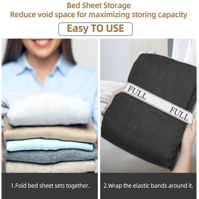 Alt view image 5 of 7 - Bed Sheet Organizer Bands - Sheet Keepers for Organizing,Elastic Sheet Storage Organizer for Linen Closet - Sheet Linen Labels for Bedding Sets-Bed Bands Sheet Storage for Organization (Full 4 Pack)