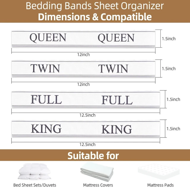 Alt view image 7 of 7 - Bed Sheet Organizer Bands - Sheet Keepers for Organizing,Elastic Sheet Storage Organizer for Linen Closet - Sheet Linen Labels for Bedding Sets-Bed Bands Sheet Storage for Organization (Full 4 Pack)