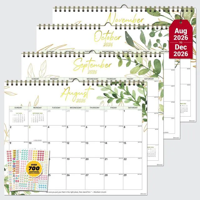 Main image of Decorably 18 Months Gold-Foiled Greenery Academic 18 Month 2025 Calendar Wall July 2025 to Dec 2026, 14.5x11.5in Spring-Bound Green Wall Calendar with Inspirational Quotes for Office and Home Planning