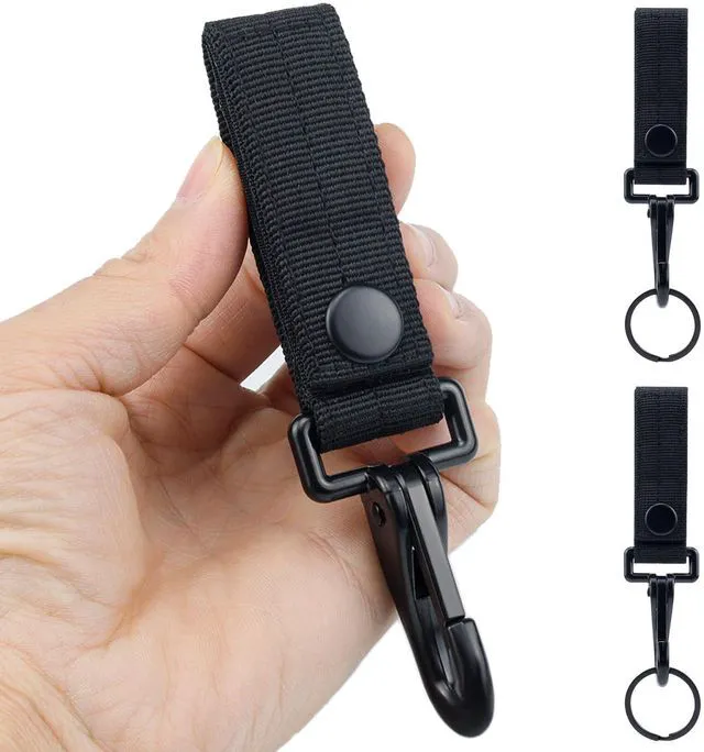 Main image of Heavy Duty Key Holder Clip for Belts - Metal Snap Hook & Nylon MOLLE Strap | Fits 1.5"-2.25" Duty/Tactical Belts, Secure Key Organizer (Black), 2 Pack