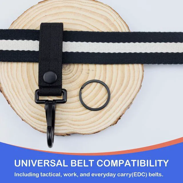 Alt view image 6 of 7 - Heavy Duty Key Holder Clip for Belts - Metal Snap Hook & Nylon MOLLE Strap | Fits 1.5"-2.25" Duty/Tactical Belts, Secure Key Organizer (Black), 2 Pack