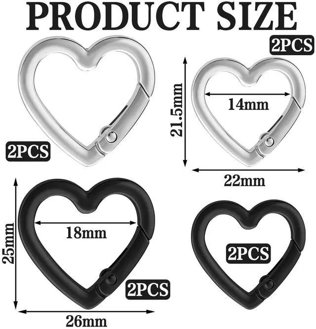 Alt view image 2 of 7 - 8Pcs Heart Shaped Keychain Clip Zinc Alloy Carabiner Cute Cool Spring Snap Clasp Hook Handbag Accessories Key Ring for Camping Hiking Fishing Traveling