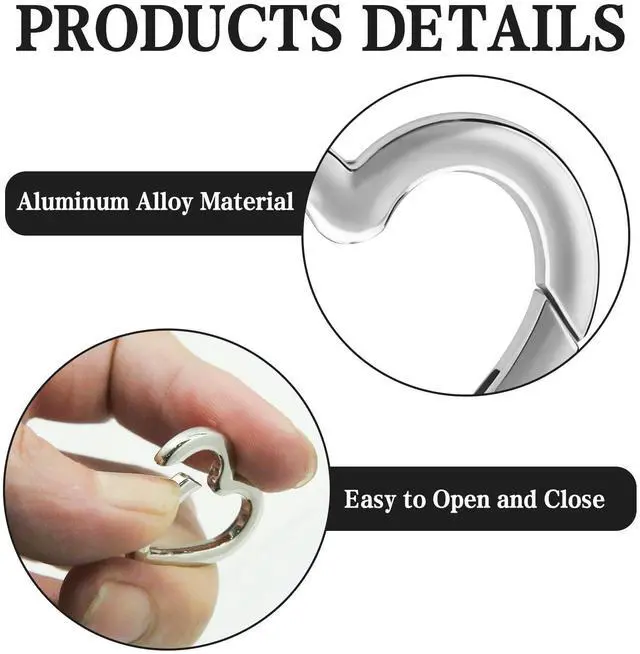 Alt view image 3 of 7 - 8Pcs Heart Shaped Keychain Clip Zinc Alloy Carabiner Cute Cool Spring Snap Clasp Hook Handbag Accessories Key Ring for Camping Hiking Fishing Traveling