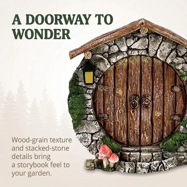 Alt view image 2 of 7 - Fairy Garden Doors and Windows for Trees Miniature Fairy Gnome, Statues Wall and Trees Outdoor Wooden Doors and Windows in The Yard Garden Sculptures and Statues Outdoor Statues