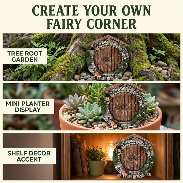 Alt view image 5 of 7 - Fairy Garden Doors and Windows for Trees Miniature Fairy Gnome, Statues Wall and Trees Outdoor Wooden Doors and Windows in The Yard Garden Sculptures and Statues Outdoor Statues