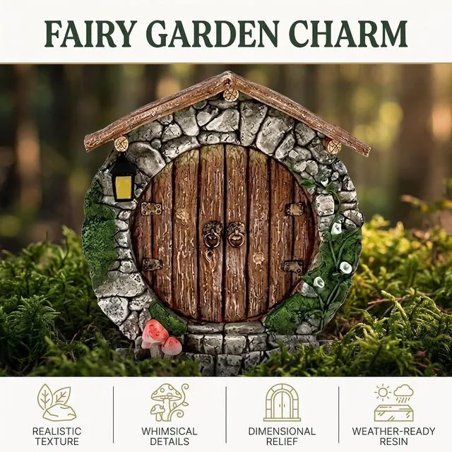 Alt view image 6 of 7 - Fairy Garden Doors and Windows for Trees Miniature Fairy Gnome, Statues Wall and Trees Outdoor Wooden Doors and Windows in The Yard Garden Sculptures and Statues Outdoor Statues