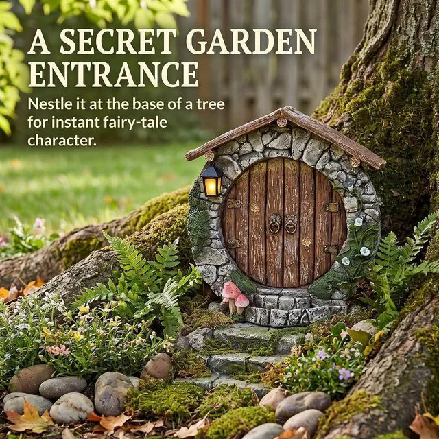 Alt view image 4 of 7 - Fairy Garden Doors and Windows for Trees Miniature Fairy Gnome, Statues Wall and Trees Outdoor Wooden Doors and Windows in The Yard Garden Sculptures and Statues Outdoor Statues