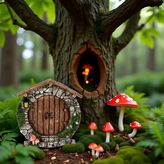 Alt view image 7 of 7 - Fairy Garden Doors and Windows for Trees Miniature Fairy Gnome, Statues Wall and Trees Outdoor Wooden Doors and Windows in The Yard Garden Sculptures and Statues Outdoor Statues