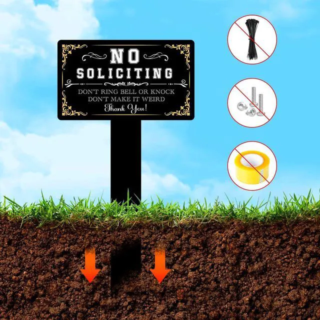 Alt view image 3 of 7 - Atiloy No Soliciting Sign for Front Door No Soliciting Sign for House with Stake 7 X 3.5 Inch Adjustable Height Self-Adhesive Indoor Outdoor Yard Sign for Home Front Door, Waterproof Resistant